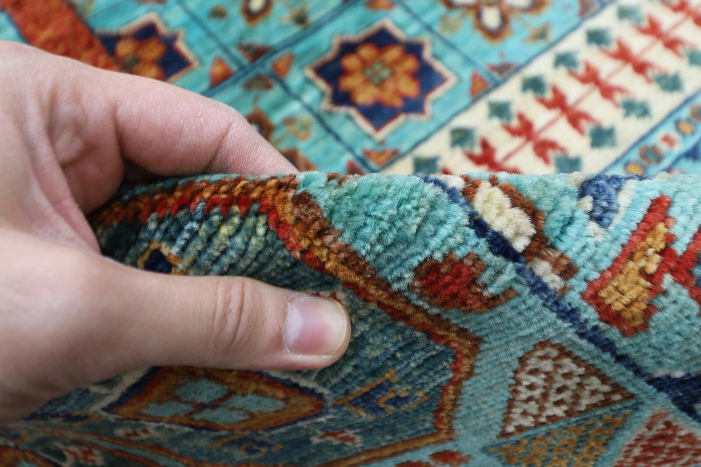 363 x 449 cm | Mamluk Turquoise Afghan Tribal Hand Knotted Carpet