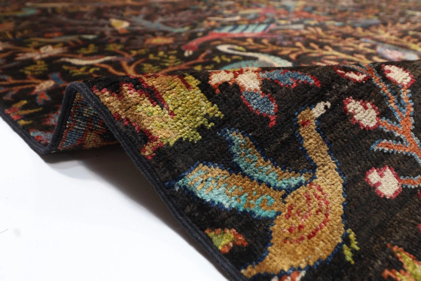 306 x 421 cm | Birds Black Afghan Hand Knotted Carpet
