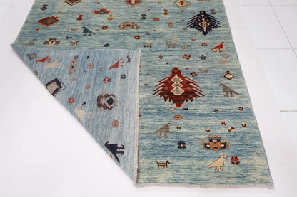 190 x 268 cm | Gabbeh Animal Blue Afghan Tribal Hand Knotted Veg Dye Wool Carpet
