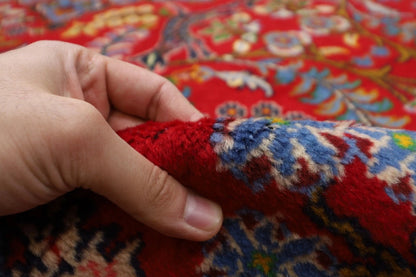 302 x 479 cm | Red Geometric Large Size Area Rug Hand Knotted Carpet Blue Color Rug