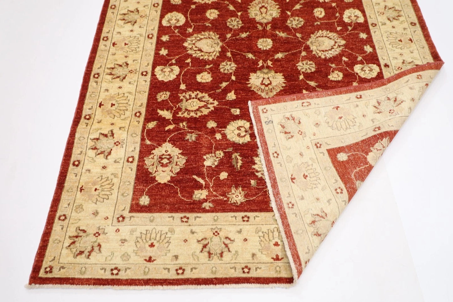 172 x 234 cm | Floral Afghan Tribal Hand Knotted Veg Dye Wool Carpet