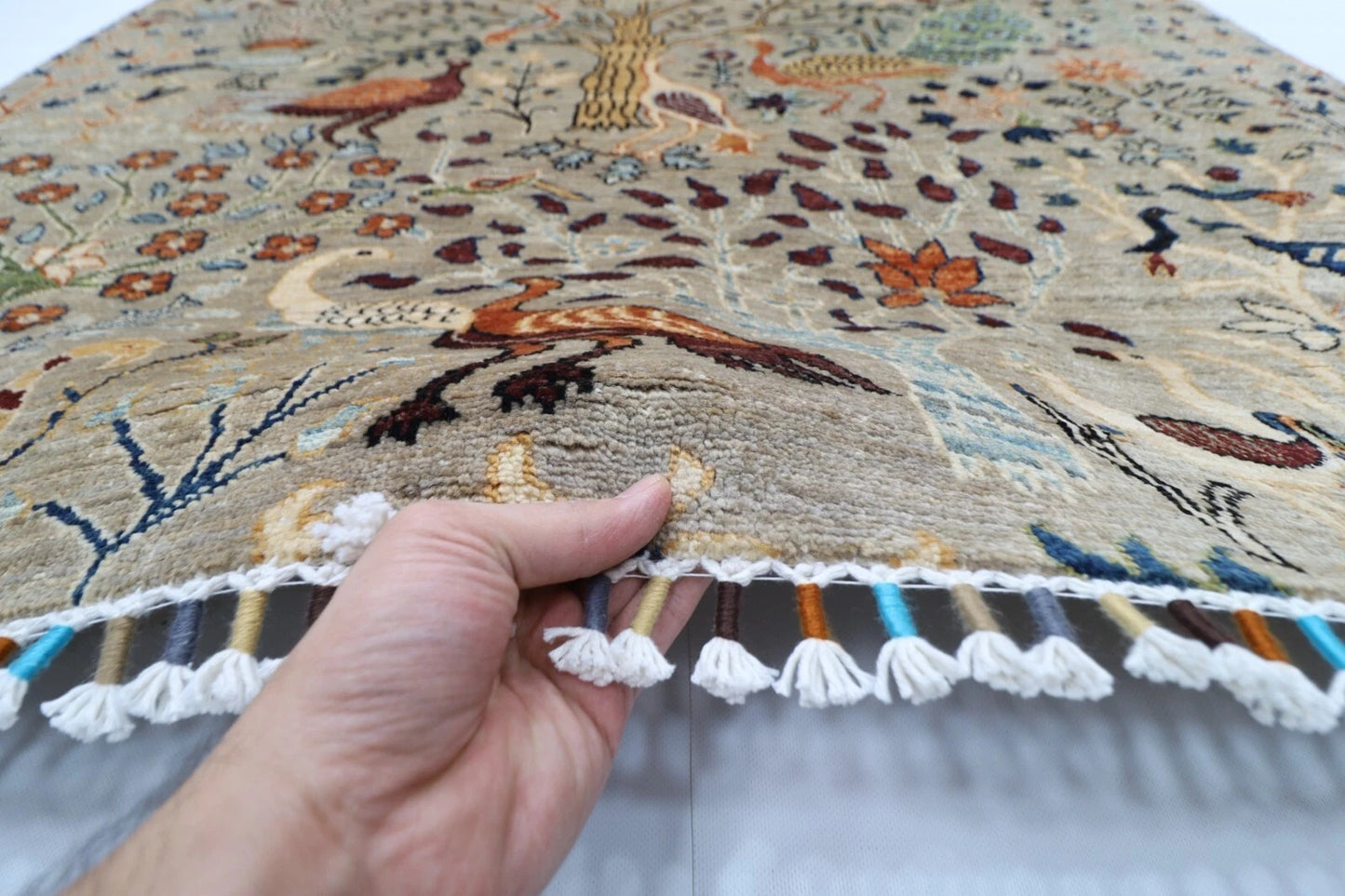 151 x 204 cm | Birds Afghan Tribal Hand Knotted Veg Dye Wool carpet