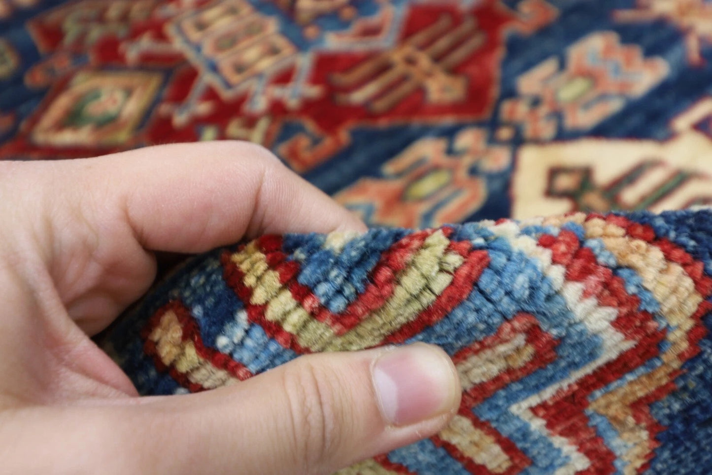 149 x 230 cm | Kazak Afghan Tribal Hand Knotted Veg Dye Wool Carpet