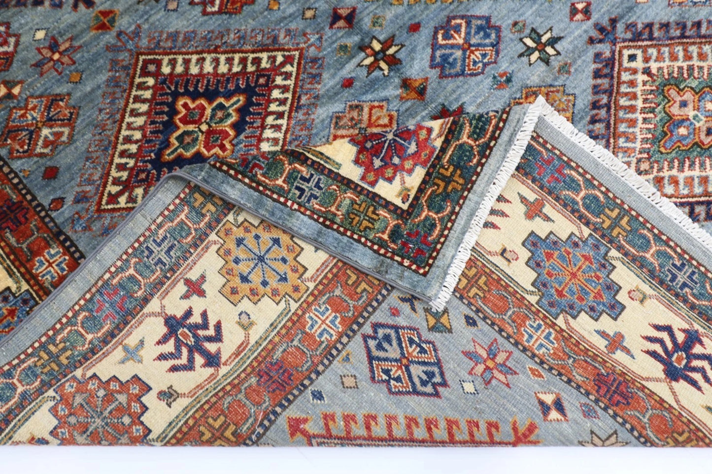 168 x 248 cm | Kazak Afghan Tribal Hand Knotted Veg Dye Wool Carpet