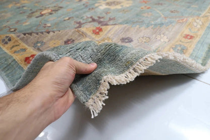 368 x 450 cm | Oushak Blue Handmade Large Size Afghan Area Rug Hand Knotted Carpet Living Room Rug