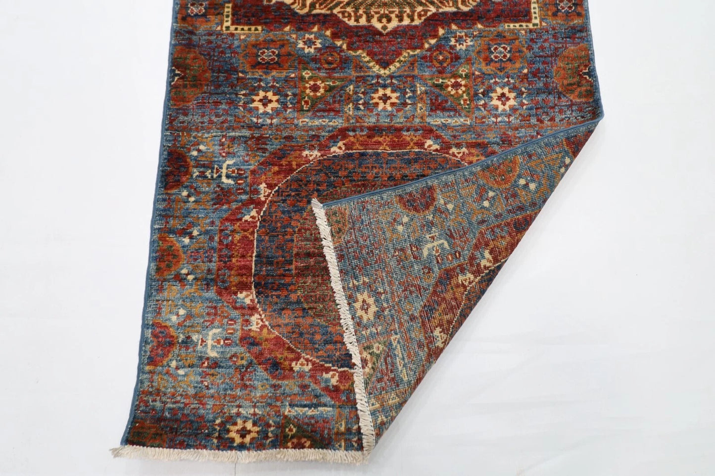 82 x 925 cm | Mamluk Blue Afghan Tribal Hand Knotted Wool Runner