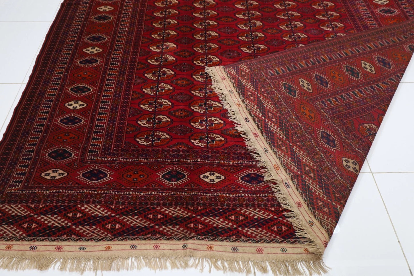 266 x 370 cm | Turkmen Bokhara Tribal Hand Knotted Carpet