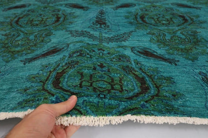 258 x 259 cm | Turquoise Afghan Tribal Hand Knotted Wool Round Carpet
