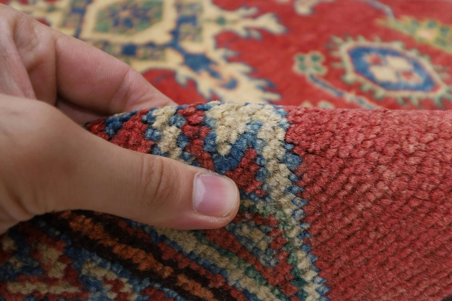 122 x 176 cm | Kazak Afghan Tribal Hand Knotted Veg Dye Wool carpet