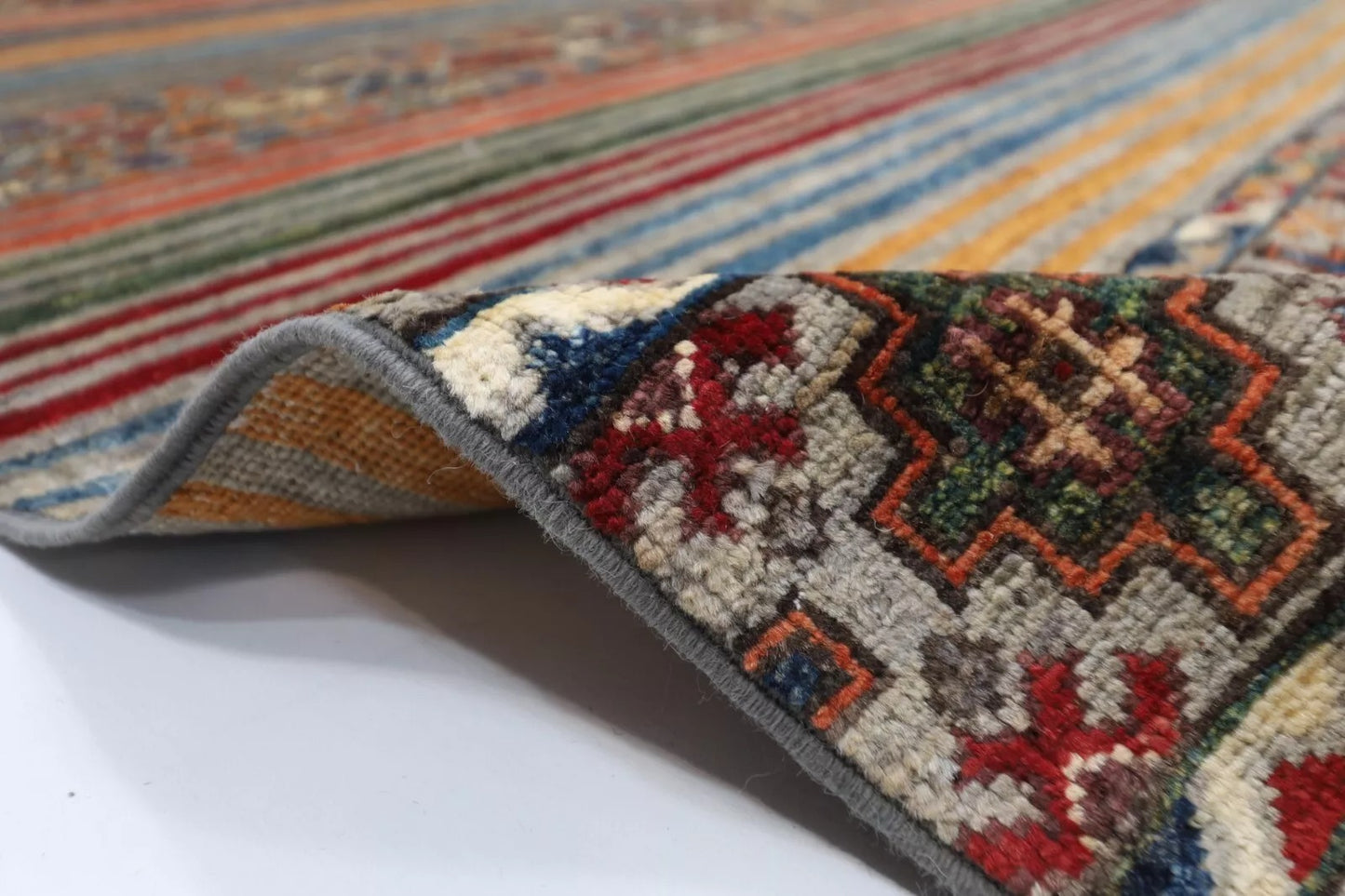 175 x 240 cm | Striped Afghan Tribal Hand Knotted Veg Dye Wool Carpet
