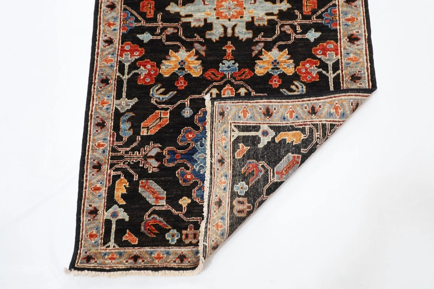 86 x 359 cm | Black Afghan Tribal Hand Knotted Wool Runner