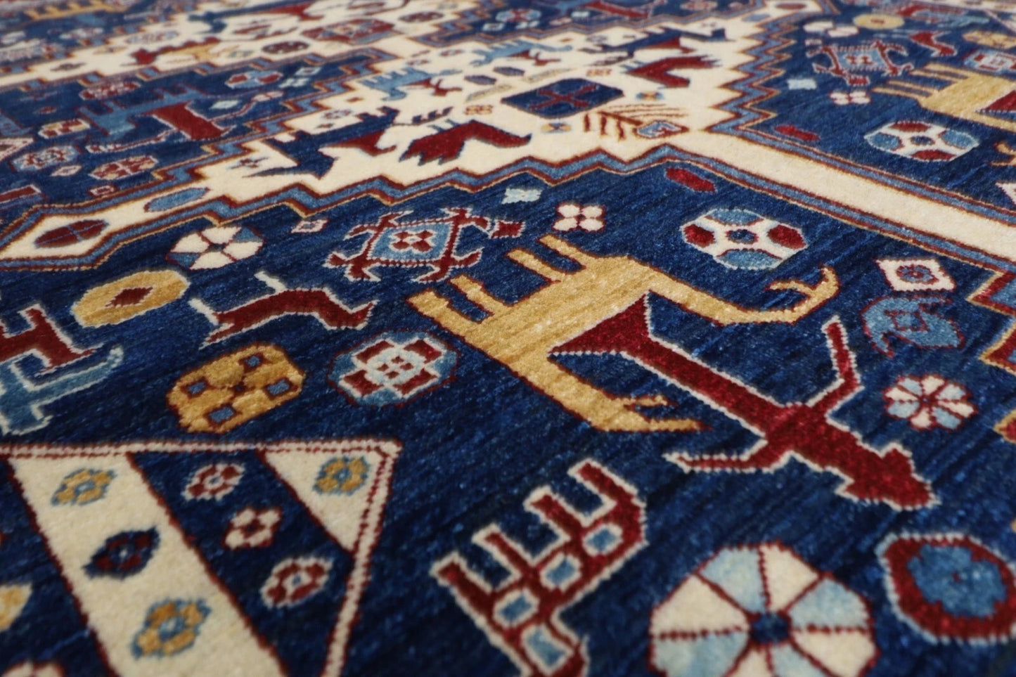 163 x 203 cm | Navy Afghan Tribal Hand Knotted Veg Dye Wool carpet