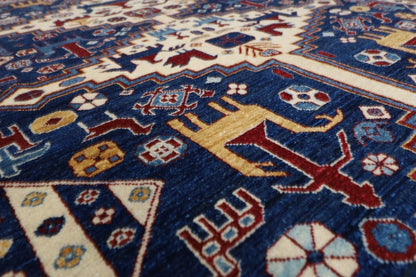 163 x 203 cm | Navy Afghan Tribal Hand Knotted Veg Dye Wool carpet
