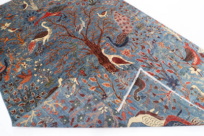 180 x 275 cm |  Birds Blue Afghan Tribal Hand Knotted Veg Dye Wool carpet