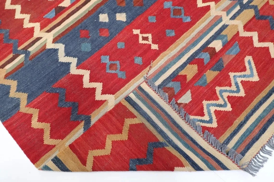 154 x 256 cm | Flat Weaved Afghan Tribal Hand Knotted Veg Dye Wool Carpet