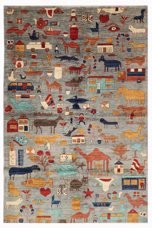 186 x 278 cm | Landscape Gabbeh Animal Afghan Tribal Hand Knotted Veg Dye Wool carpet
