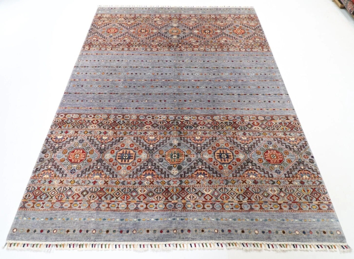 179 x 250 cm | Blueish Grey Afghan Tribal Hand Knotted Veg Dye Wool Carpet
