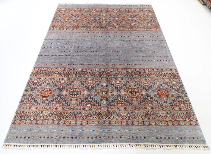 179 x 250 cm | Blueish Grey Afghan Tribal Hand Knotted Veg Dye Wool Carpet