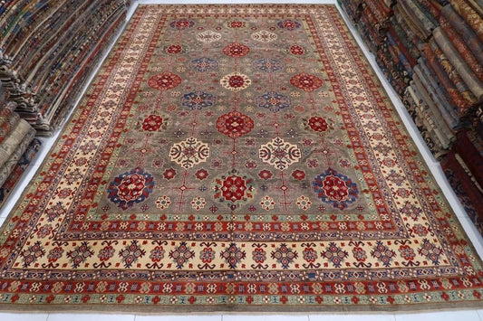 400 x 570 cm | Gray Tribal Large Size Area Rug Hand Knotted Carpet Living Room Rug