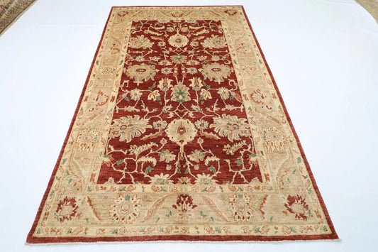 180 x 275 cm | Floral Red Afghan Tribal Hand Knotted Veg Dye Wool Carpet