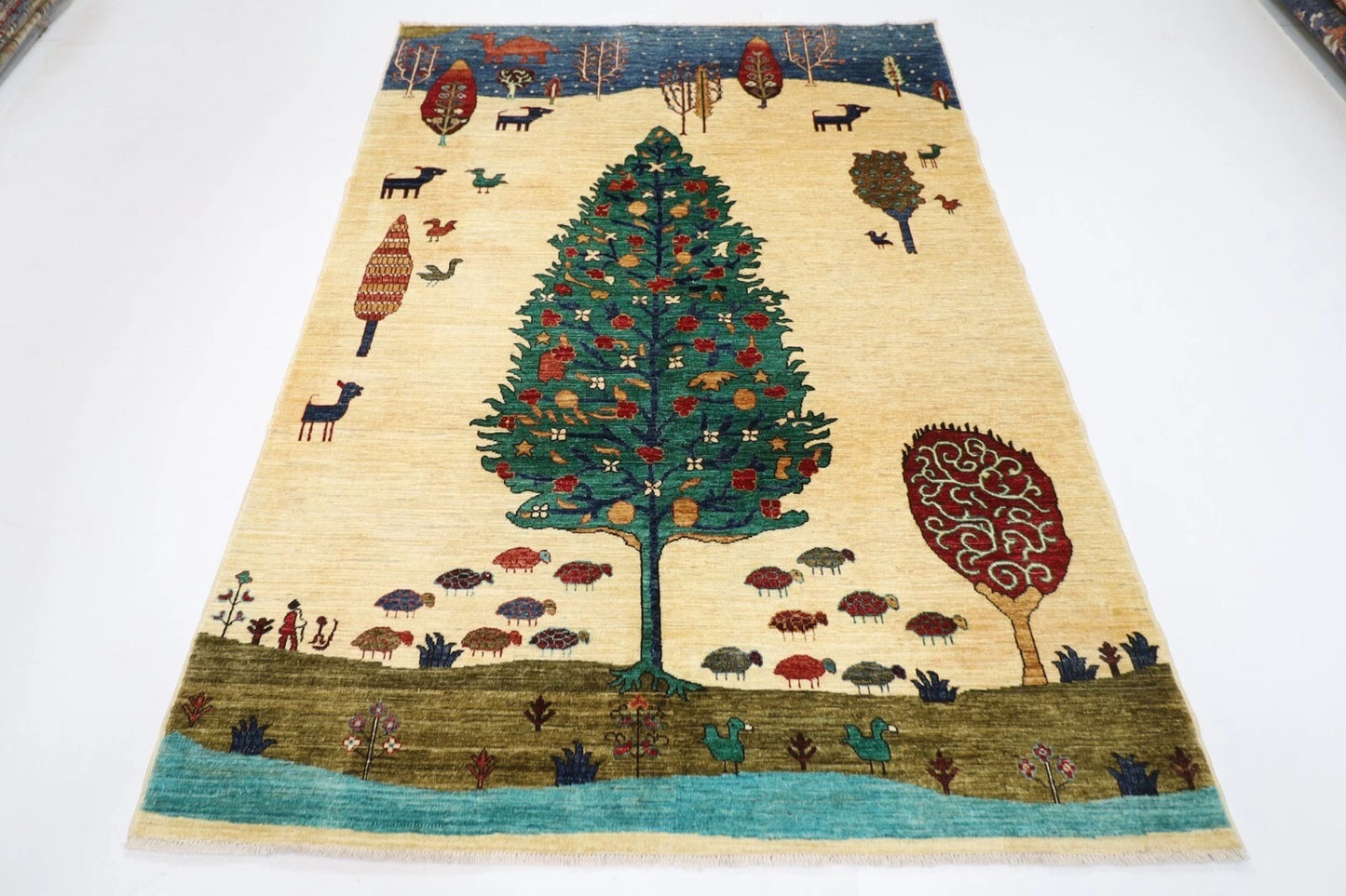 174 x 243 cm | Afghan Tribal Hand Knotted Veg Dye Wool Carpet