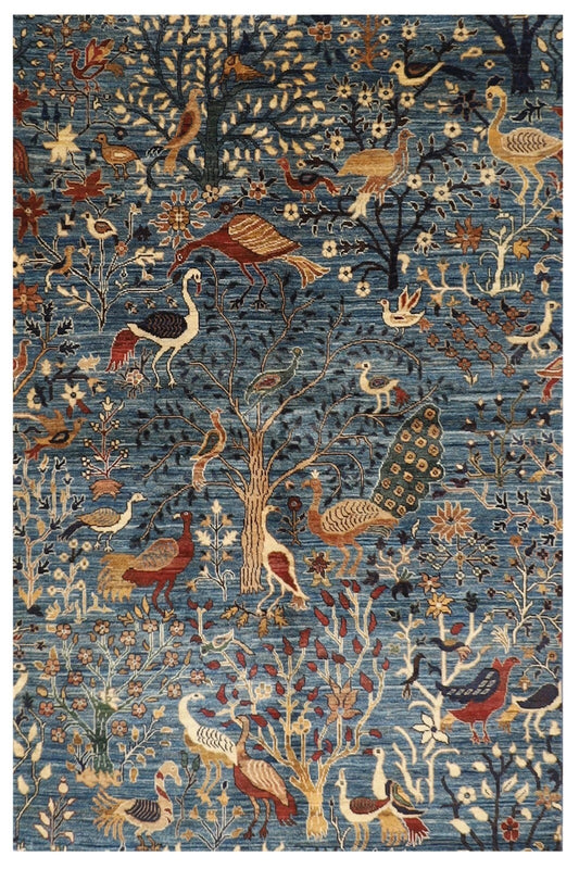 153 x 200 cm | Birds Afghan Tribal Hand Knotted Veg Dye Wool Carpet