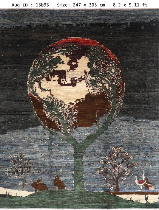 247 x 303 cm | Landscape Gabbeh Afghan Tribal Hand Knotted Carpet