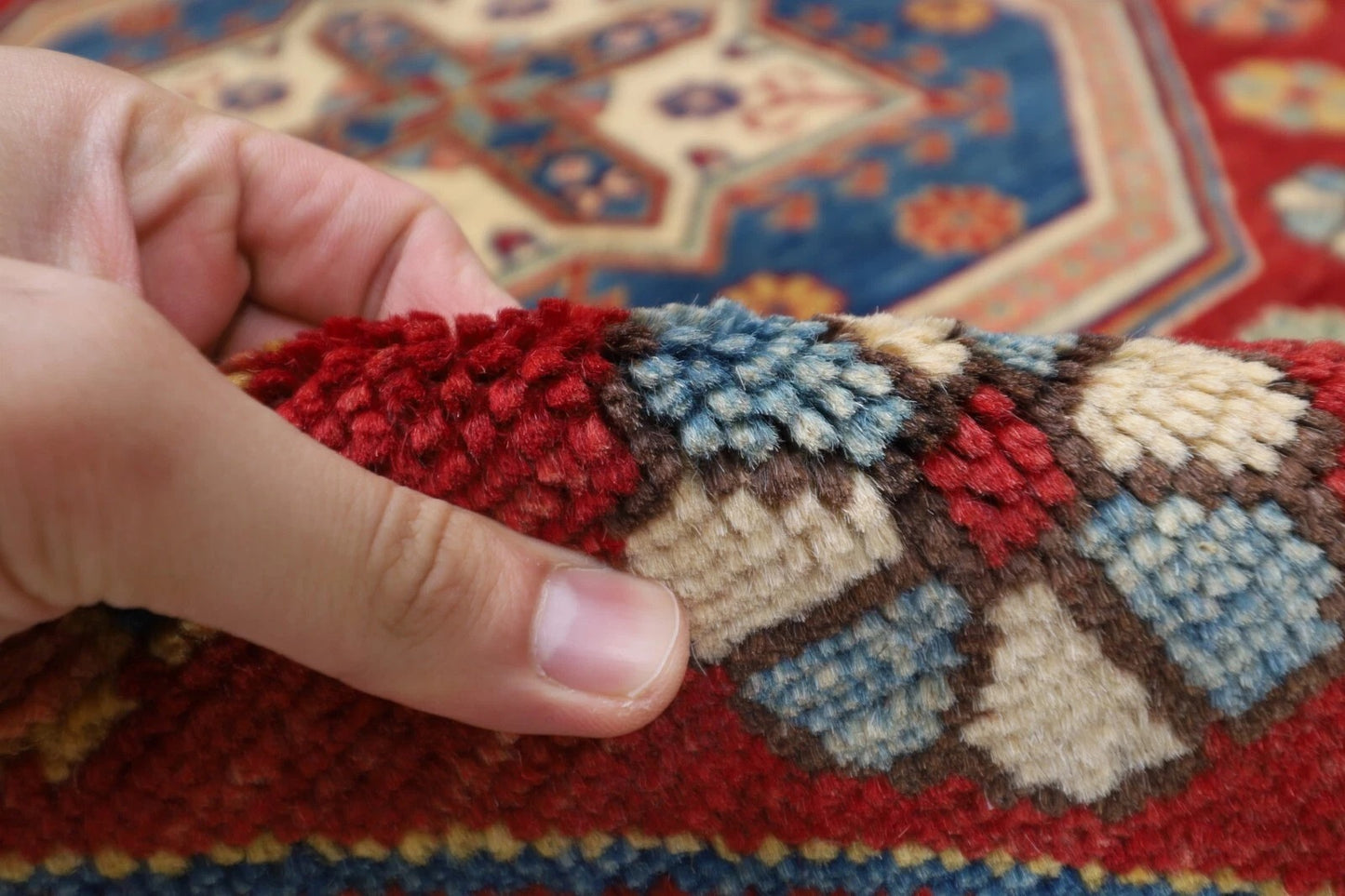 177 x 248 cm | Kazak Afghan Tribal Hand Knotted Veg Dye Wool Carpet