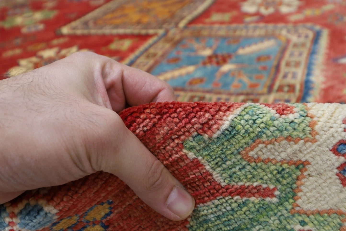 170 x 242 cm | Kazak Afghan Tribal Hand Knotted Veg Dye Wool Carpet