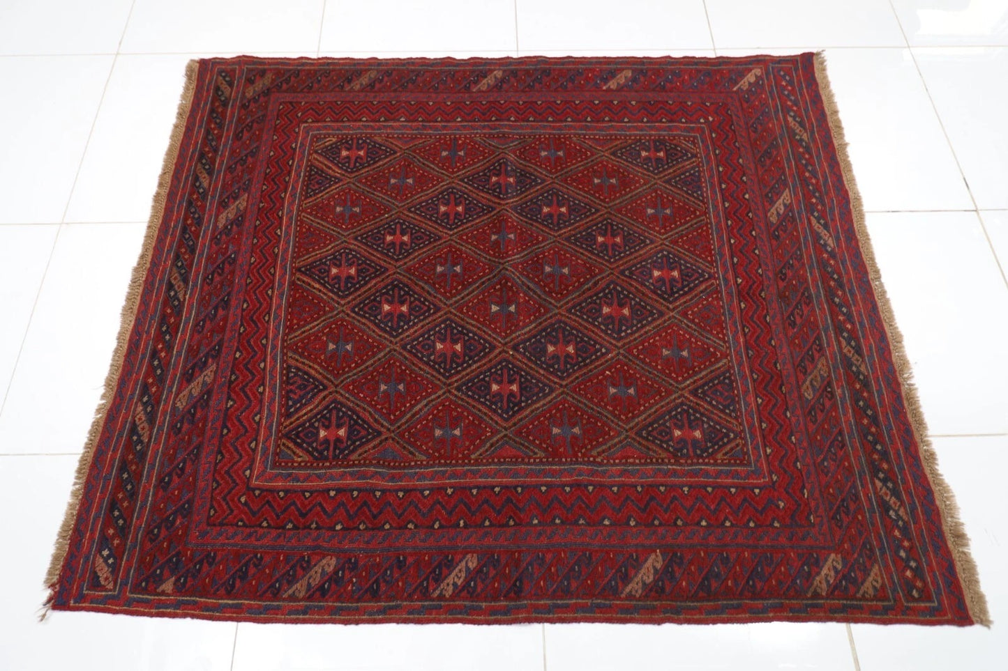 153 x 182 cm | Accent Afghan Tribal Hand Knotted Veg Dye Wool Carpet
