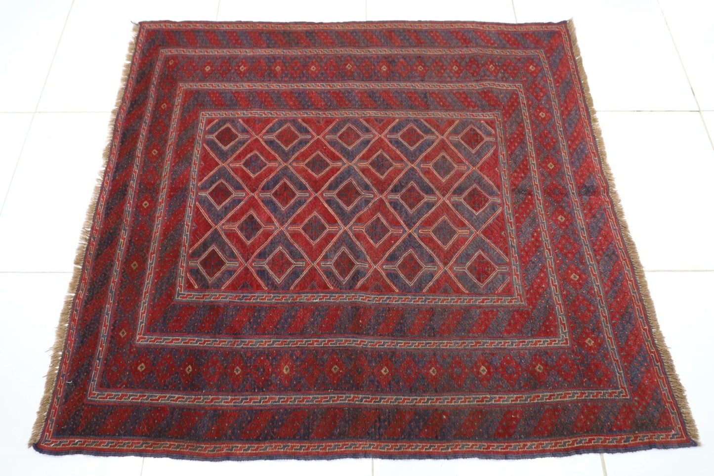 155 x 171 cm | Accent Afghan Tribal Hand Knotted Veg Dye Wool Carpet