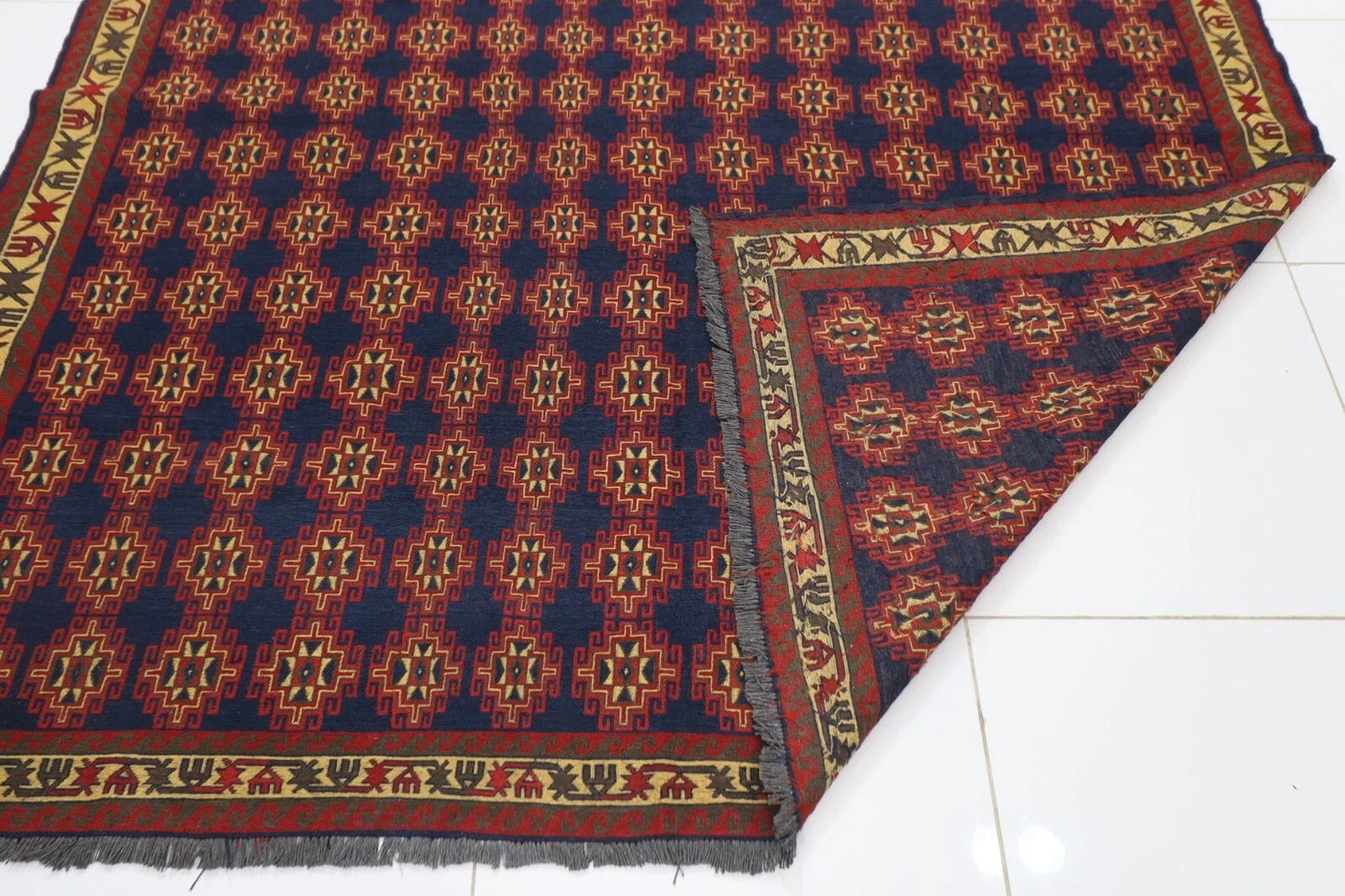 222 x 244 cm | Sumak Flat Weave Afghan Tribal Hand Knotted Veg Dye Wool Carpet
