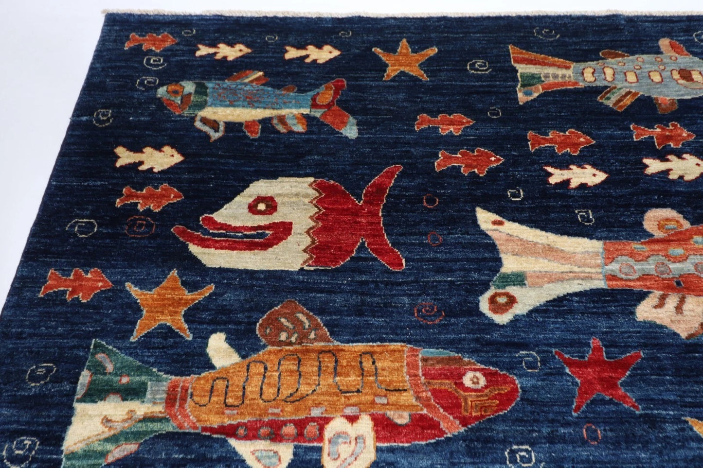 253 x 294 cm | Fish Party Afghan Tribal Hand Knotted Carpet