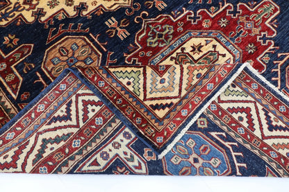 182 x 288 cm |  Kazak Blue Afghan Tribal Hand Knotted Veg Dye Wool carpet
