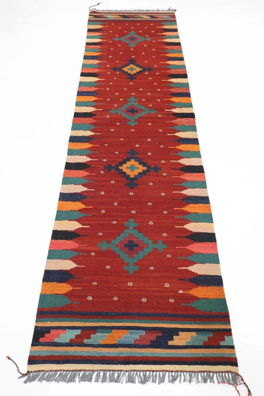 81 x 301 cm | Flat Weaved Kilim Afghan Tribal Hand Knotted Wool Runner