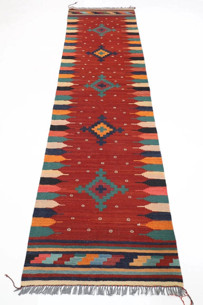 81 x 301 cm | Flat Weaved Kilim Afghan Tribal Hand Knotted Wool Runner