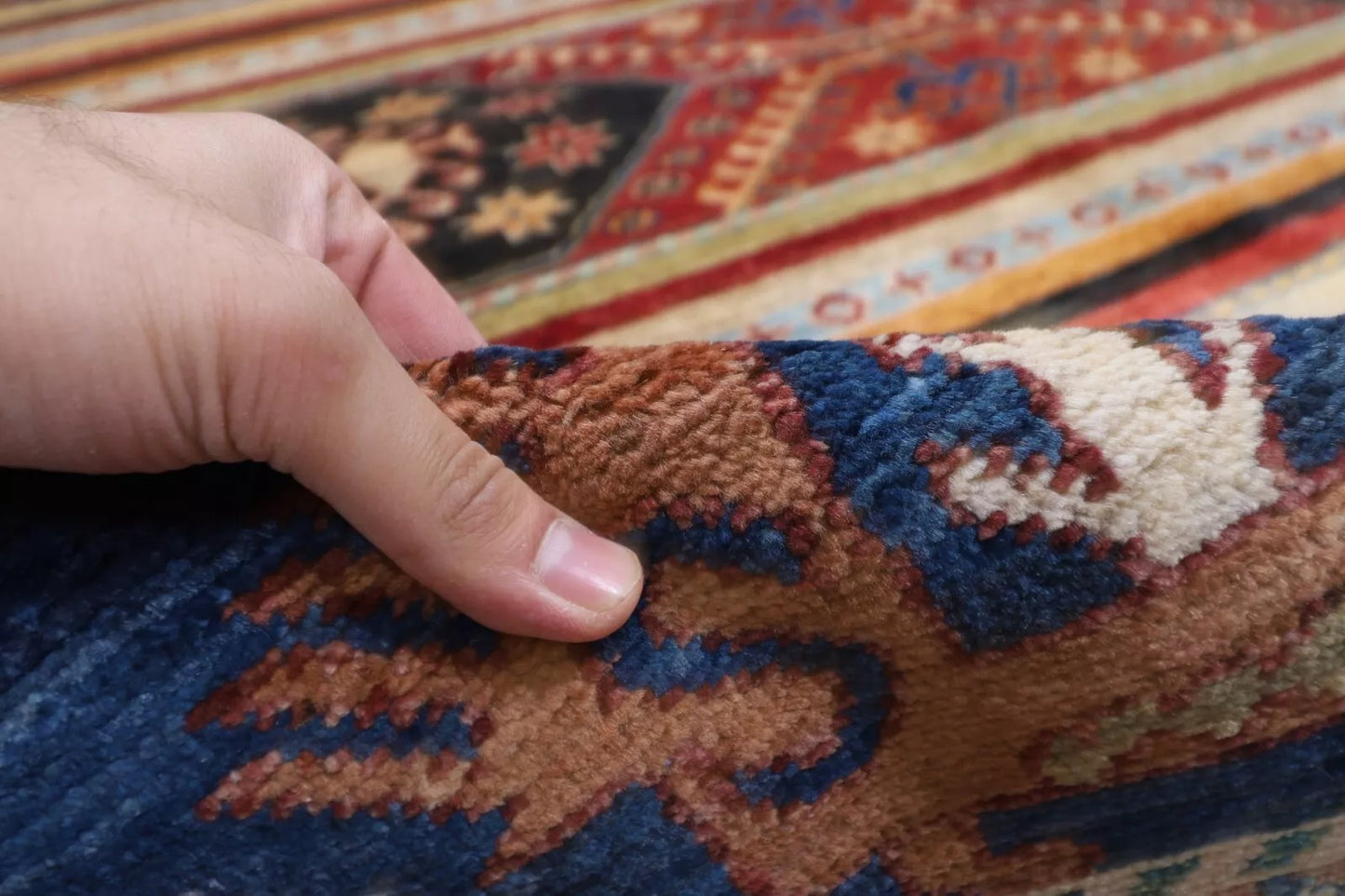 204 x 294 cm | Striped Afghan Tribal Hand Knotted Carpet