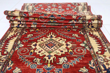 97 x 583 cm | Kazak Red Afghan Tribal Hand Knotted Wool Runner