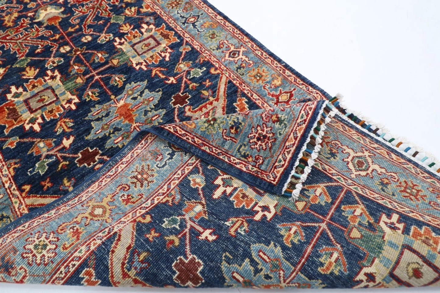 92 x 353 cm | Navy Afghan Tribal Hand Knotted Wool Runner
