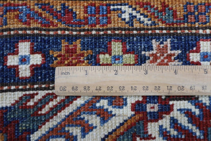 171 x 238 cm | Kazak Afghan Tribal Hand Knotted Veg Dye Wool Carpet caramel
