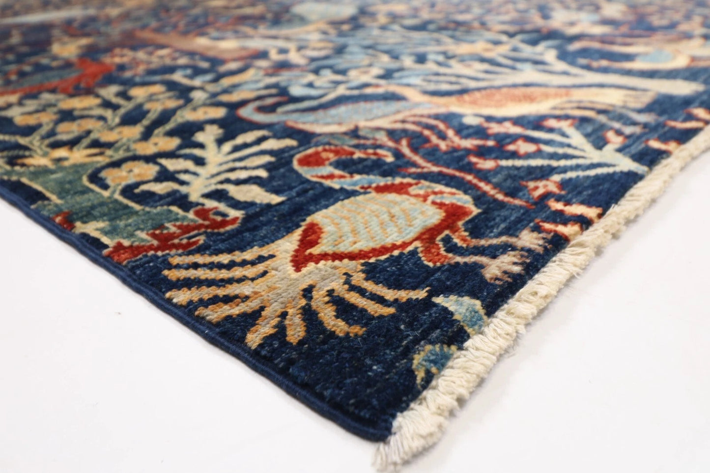 252 x 295 cm | Birds Navy Afghan Tribal Hand Knotted Carpet