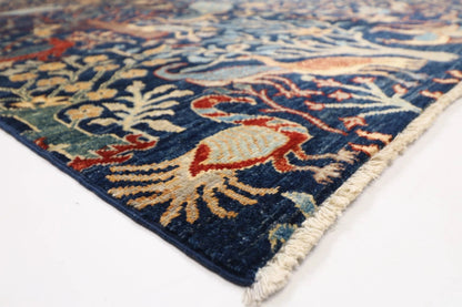 252 x 295 cm | Birds Navy Afghan Tribal Hand Knotted Carpet