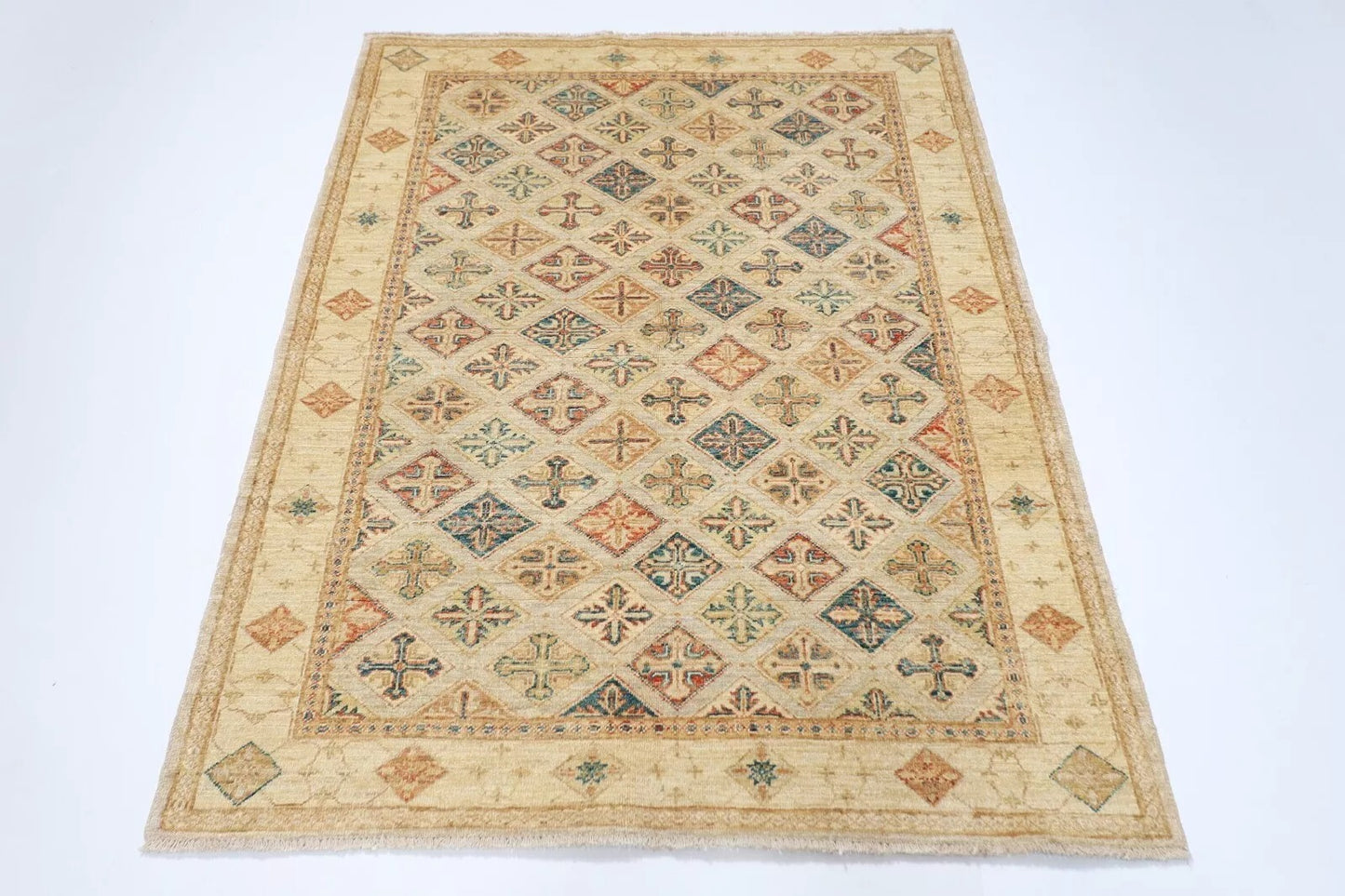 124 x 161 cm | Afghan Tribal Hand Knotted Veg Dye Wool carpet