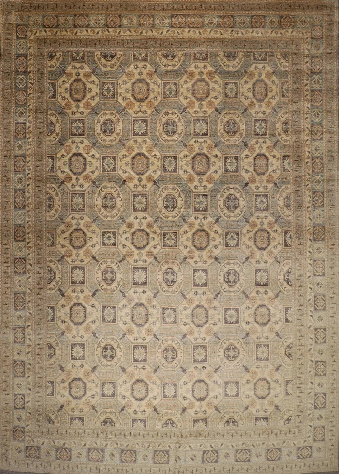 378 x 477 cm | Beige Afghan Handmade Large Size Area Rug Hand Knotted Carpet Living Room Rug
