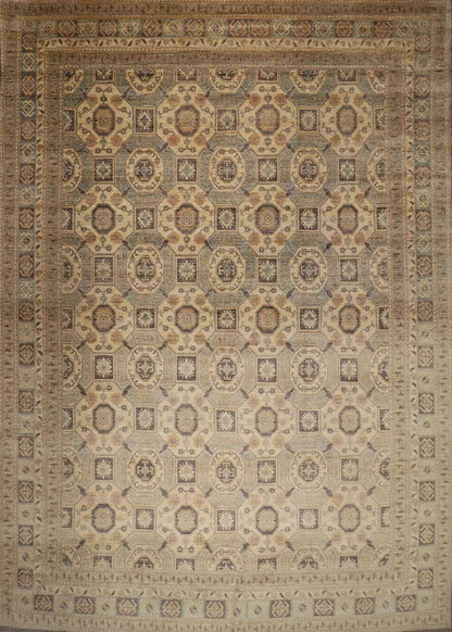 378 x 477 cm | Beige Afghan Handmade Large Size Area Rug Hand Knotted Carpet Living Room Rug