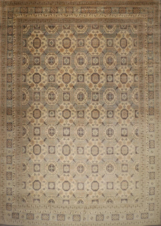 378 x 477 cm | Beige Afghan Handmade Large Size Area Rug Hand Knotted Carpet Living Room Rug