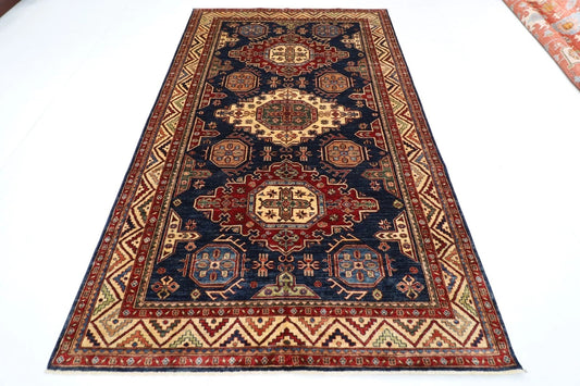 182 x 288 cm |  Kazak Blue Afghan Tribal Hand Knotted Veg Dye Wool carpet