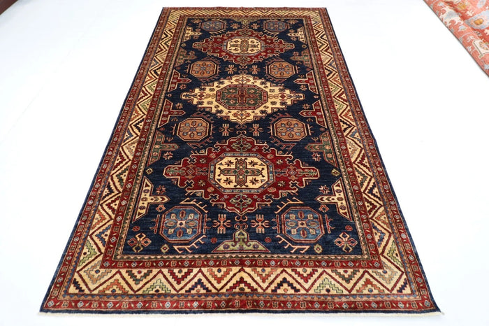 182 x 288 cm |  Kazak Blue Afghan Tribal Hand Knotted Veg Dye Wool carpet