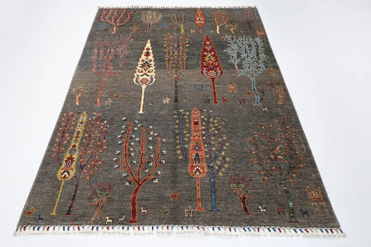 149 x 208 cm | Tree Afghan Tribal Hand Knotted Veg Dye Wool Carpet