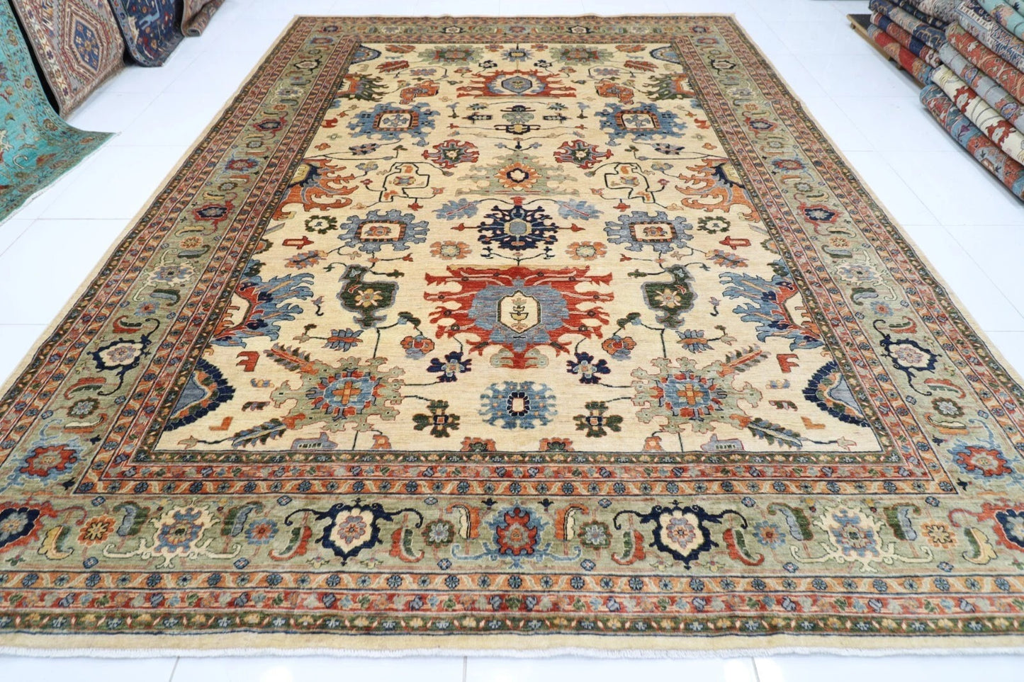 305 x 408 cm | Aryana Beige Afghan Hand Knotted Carpet